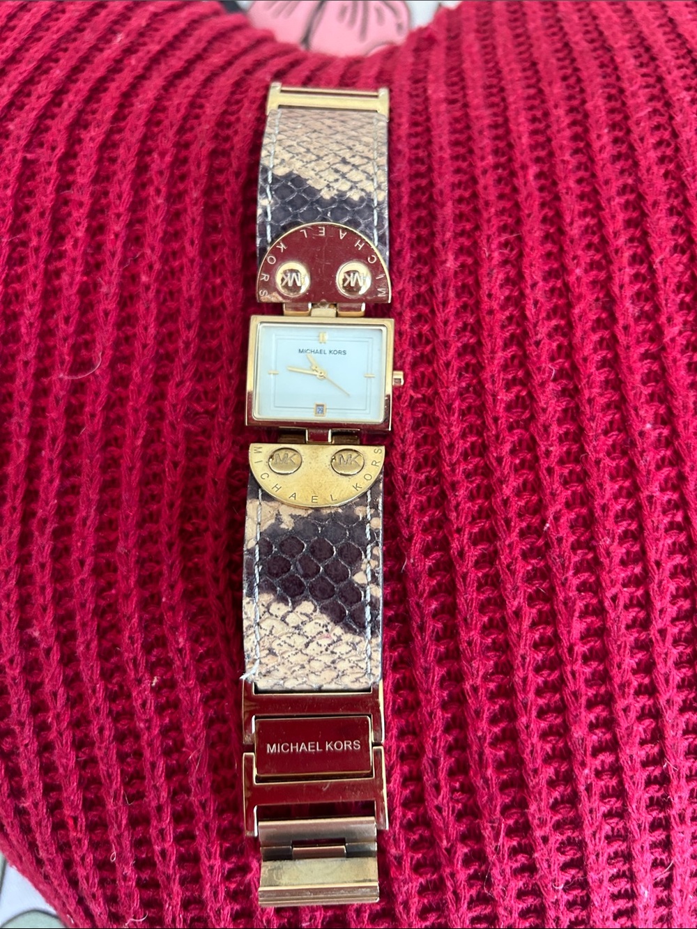 Michael Kors Gold-Tone Watch with Snakeskin-Pattern Bracelet